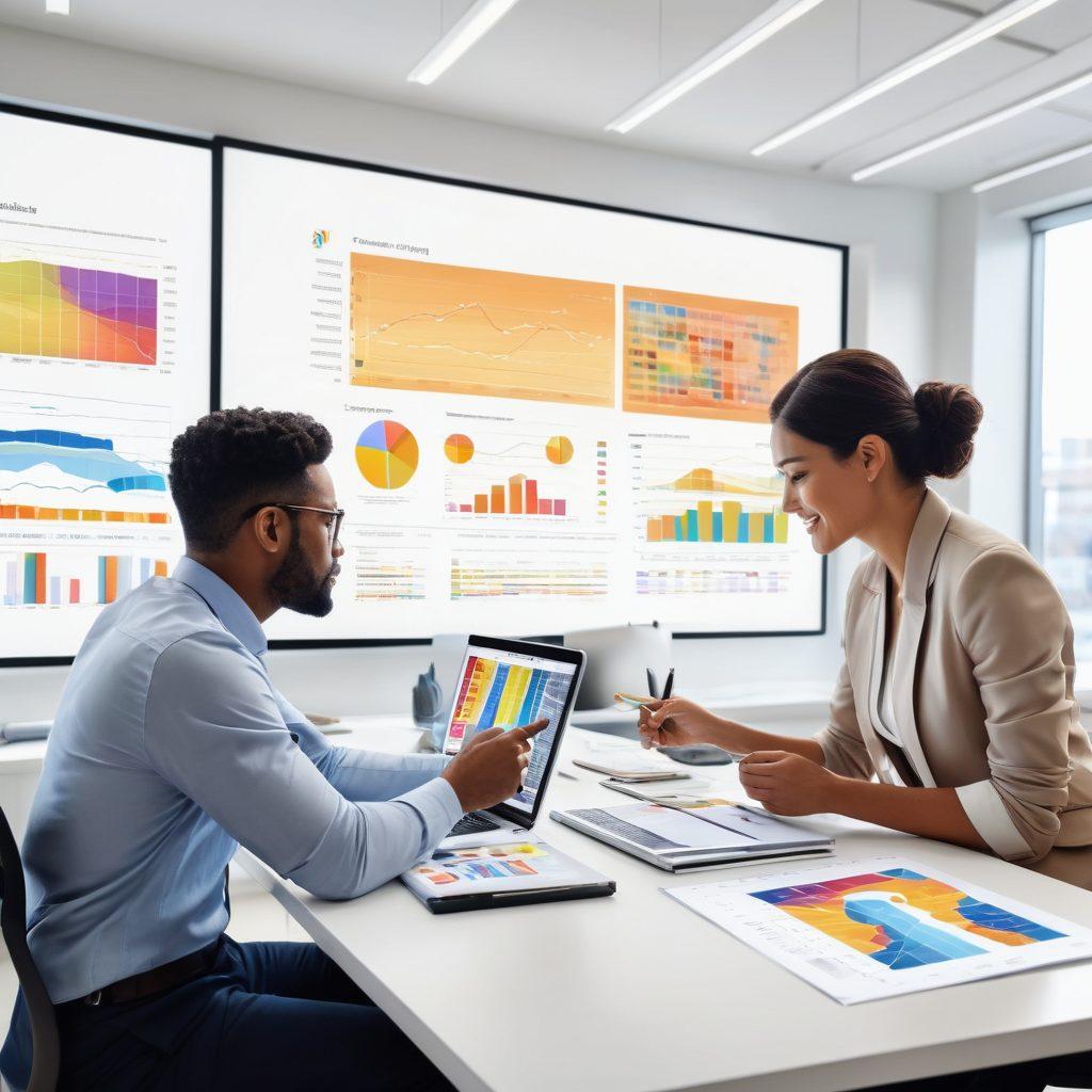 A dynamic scene showcasing a diverse group of professionals collaborating around a glowing digital screen filled with vibrant slide designs. Include elements such as colorful charts, engaging graphs, and creative layouts, emphasizing teamwork and creativity. The background should feature a modern office environment with large windows letting in natural light. Illustrate a sense of inspiration and innovation. super-realistic. vibrant colors. white background.